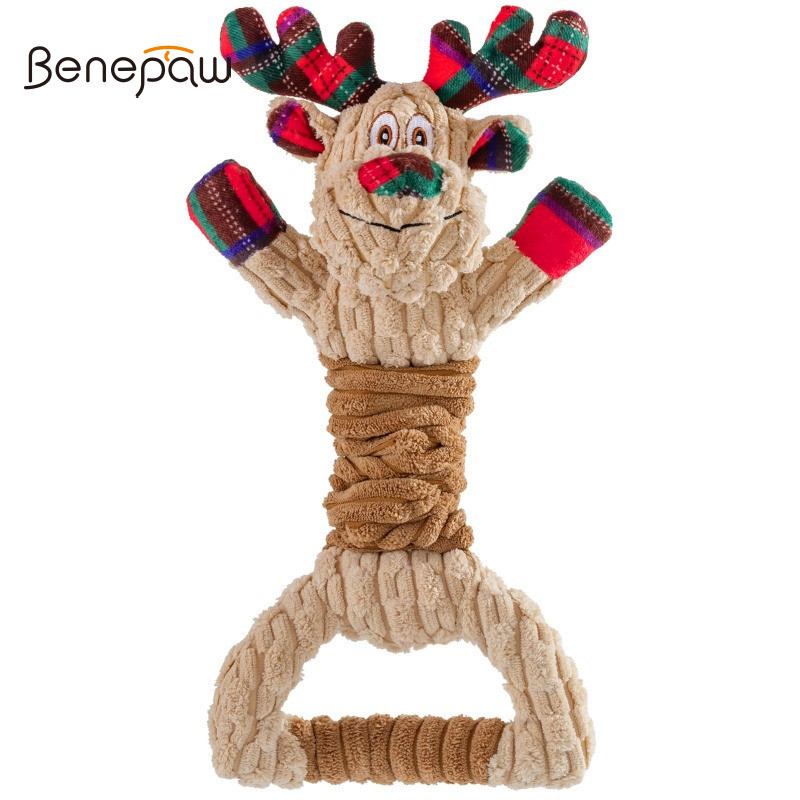 Benepaw คริสต์มาส Reindeer Squeaky สุนัขของเล่นตุ๊กตา Interactive Comfort ของเล่นขนาดเล็กขนาดกลางขนาดใหญ่สุนัขกระดาษ Crinkle และ Tug-of-War ออกแบบ
