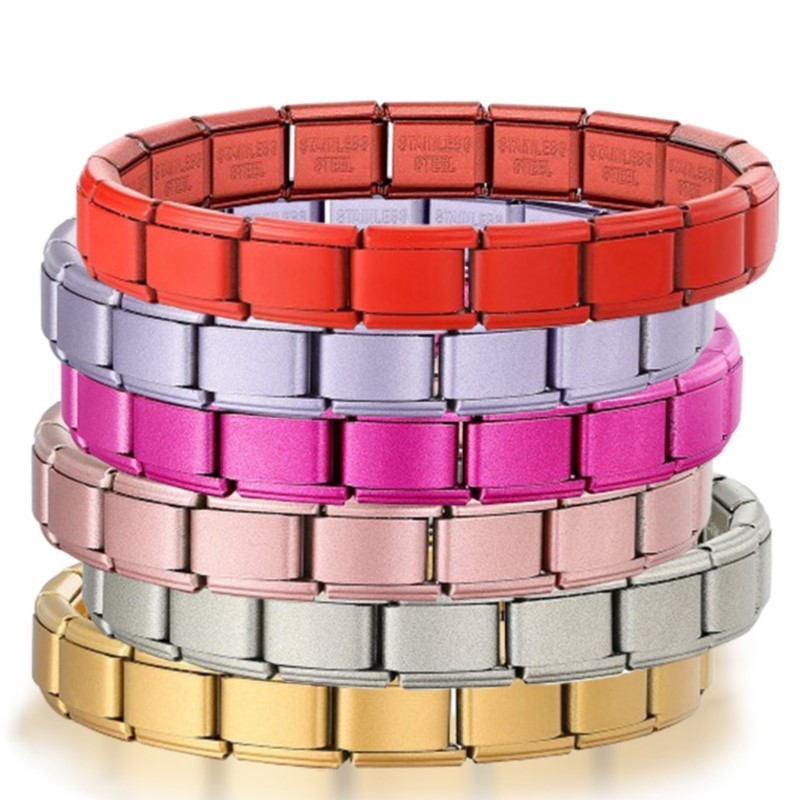 แฟชั่นความกว้างที่มีสีสัน 9 มม.ยืดหยุ่นอิตาเลี่ยน Charm Link Chain สร้อยข้อมือสแตนเลสกําไลข้อมือบนเครื่องประดับมือ DIY ทํา