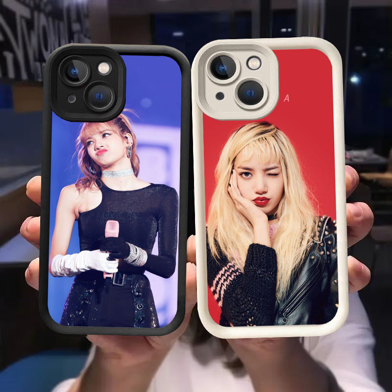 O-2 BLACKPINK Lisa Casing สําหรับ iPhone 8 14 13 7 Pro Max Plus สีดําและสีขาว