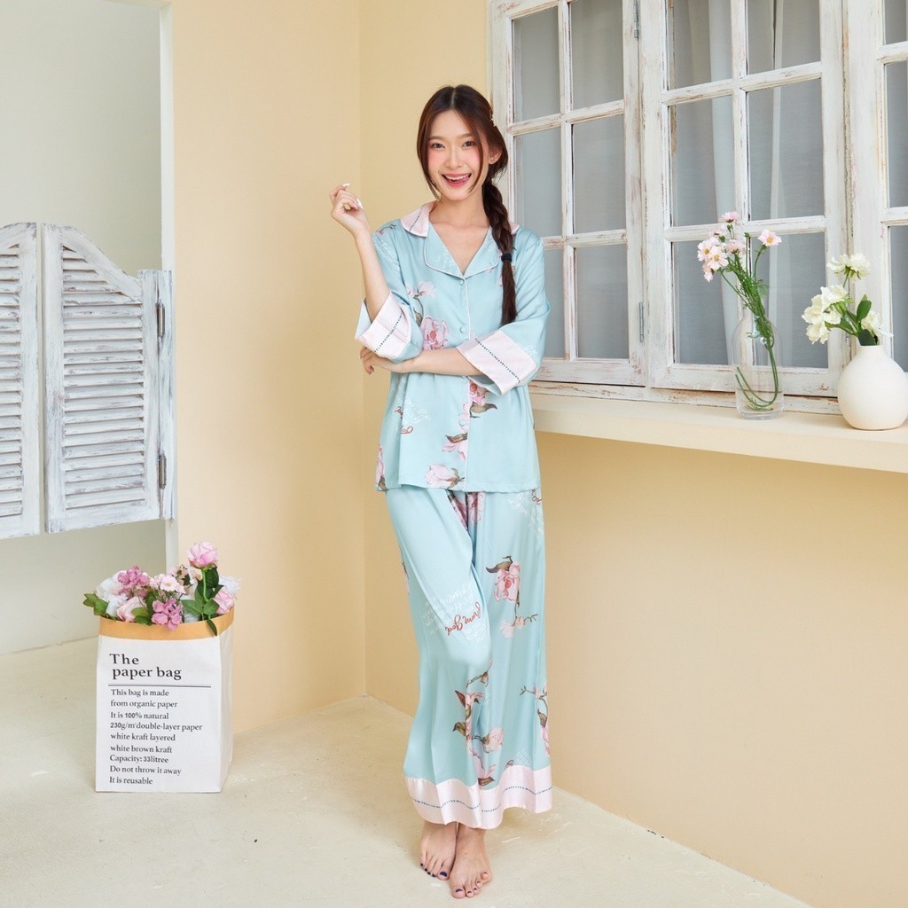 ชุดนอน Muslin Pajamas Silk Satin ( P990 P991 )
