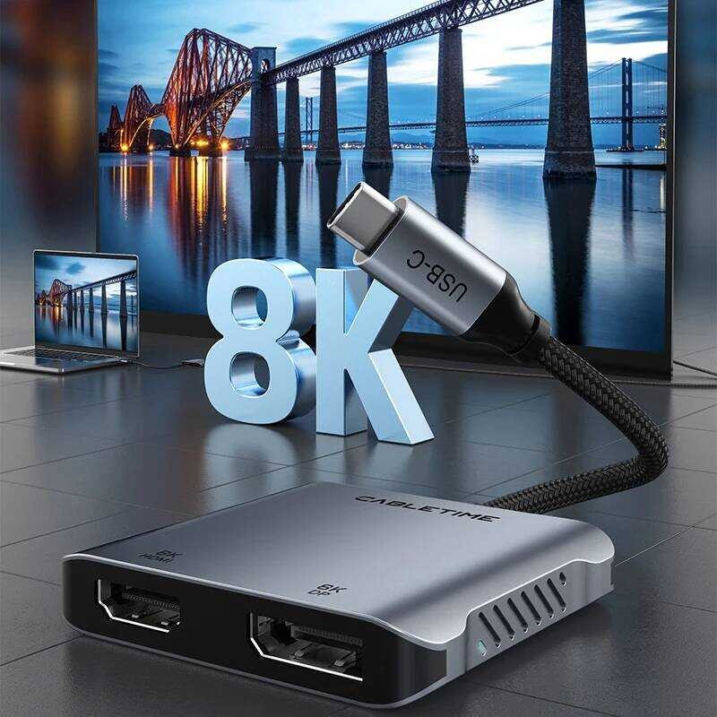 ▥ CABLETIME USB C HUB คู่ HDMI Displayport 8K 30Hz 4K 120Hz PD 100W Dual สำหรับแล็ปท็อป  As