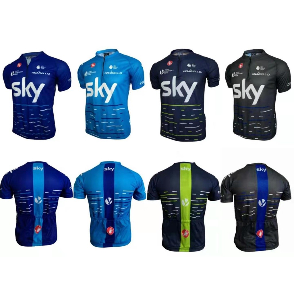 ในสต็อก SKY. เสื้อแข่งจักรยานซิ่งแขนสั้นพร้อมกระเป๋าหลังซิป