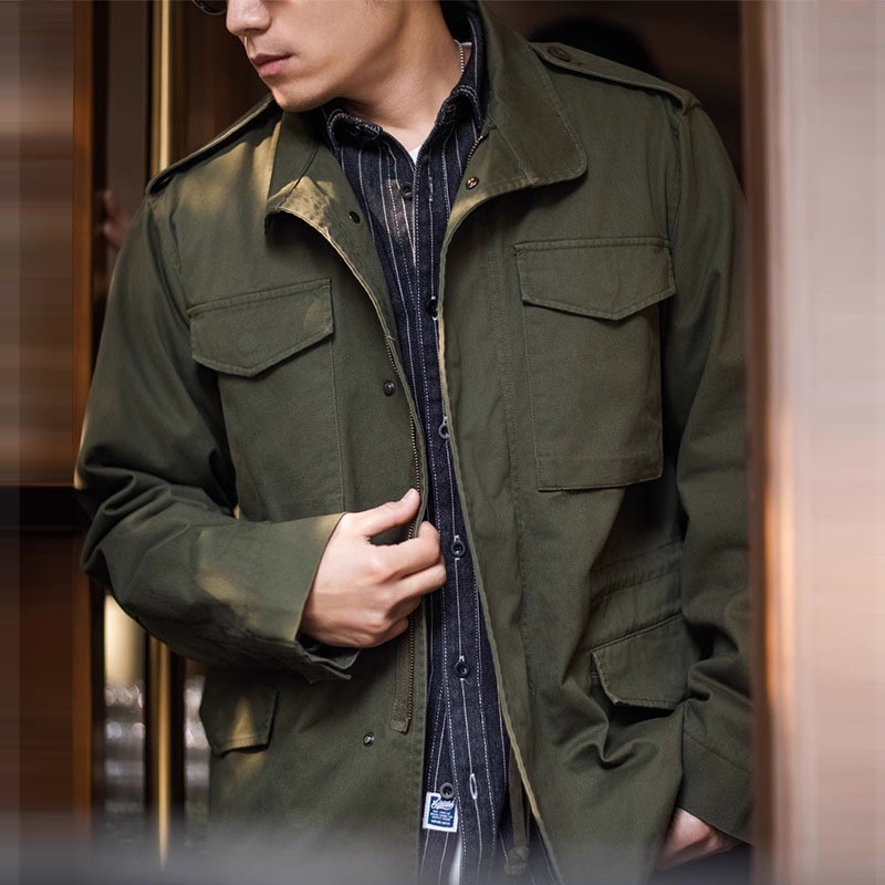 ♞,♘,♙American Retro World War II Army Green M65 Field Jacket Ami Khaki เสื้อแจ็คเก็ตยุทธวิธีผู้ชาย