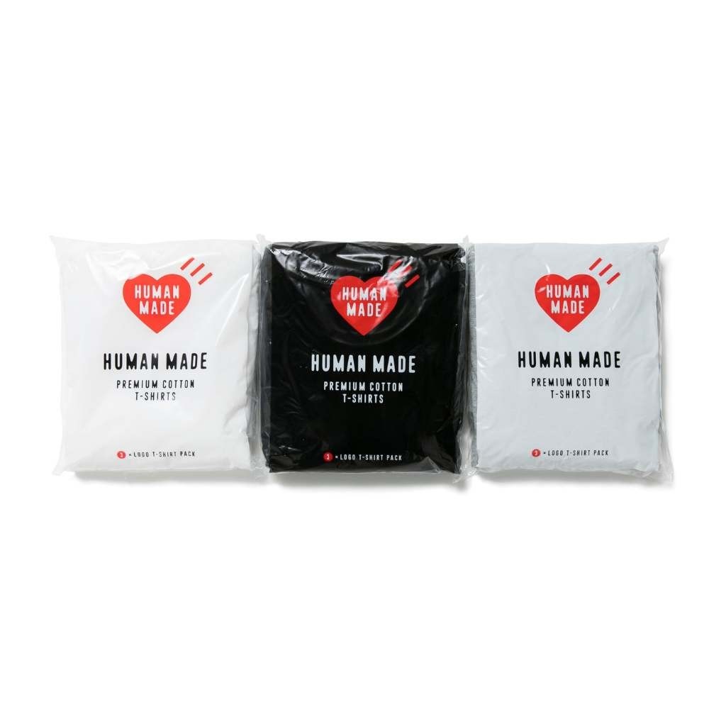 ♞HUMAN MADE T-shirt Human Made 3-PACK T-SHIRT SET Pack T 3 Pieces Short Sleeve Logo Men Women Unise