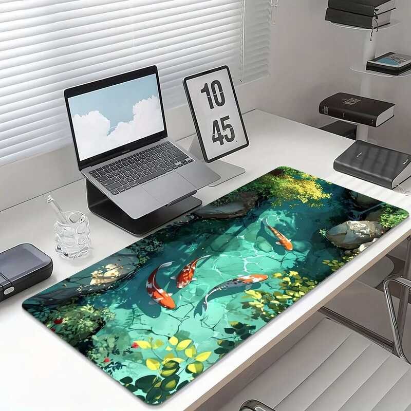 Koi in the Pond แผ่นรองเมาส์ใหม่คอมพิวเตอร์ขนาดใหญ่สํานักงานเกมตารางเสื่อ XXL ยาง Anti-slip Gaming คีย์บอร์ด Mousepad ยาวแผ่นโต๊ะ
