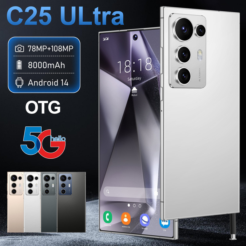 ใหม่ C25 Ultra Phone 16+1T Android 4G เครือข่ายสมาร์ทโฟนโรงงานสมาร์ทโฟน