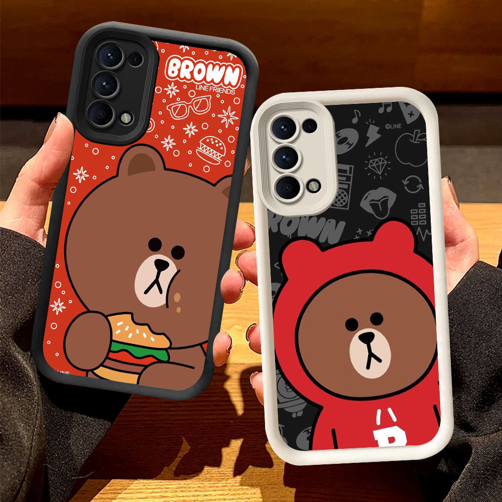 O-14 ปลอกหมีสีน้ําตาลสําหรับ OPPO A92 F19s A52 A95 F19 A72 สีดําและสีขาว