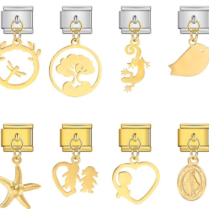 อินเทรนด์ Bird Tree Star Gecko Heart จี้โลหะอิตาเลี่ยน Charm Link Fit 9 มม.สร้อยข้อมือสแตนเลส DIY ทําเครื่องประดับ