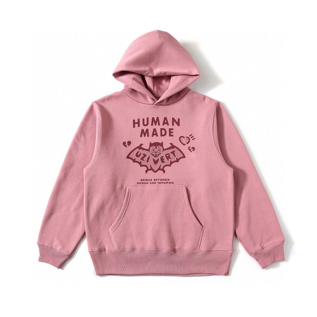♞,♘,♙4A9S HUMAN MADE Autumn and Winter Bat Gem Hooded Girl Pink Fleece Sweater Men and Women ncg