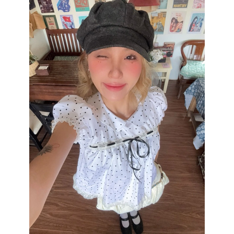 ♞,♘Bambi Top - เสื้อคอคิวtte ผ้าหยาบลายจุด - 1998beforthdawn XXF