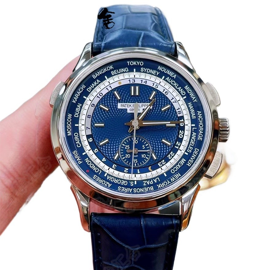 Premium Patek Philippe PP Platinum นาฬิกาผู้ชายกลไกอัตโนมัติสวมใส่อย่างเป็นทางการ World Time 5930G-