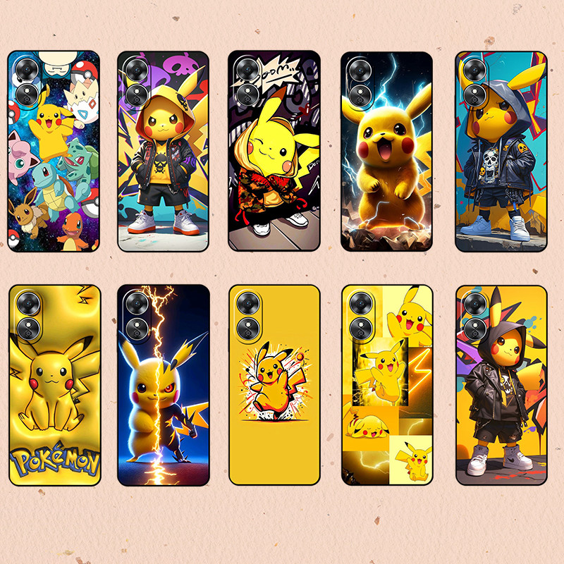 พิมพ์แฟชั่นสําหรับ OPPO A96 A98 R9 R9S Reno 8Z 8T 7 8 lite pikachu Soft เคสโทรศัพท์ TPU สีดํา