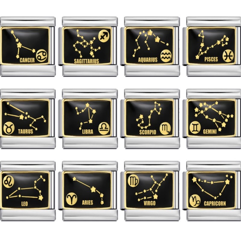 ใหม่ 1 ชิ้น Original Design สีดําสี 12 Constellation Charm Fit 9 มม.สร้อยข้อมือสแตนเลสเครื่องประดับทําสําหรับของขวัญ