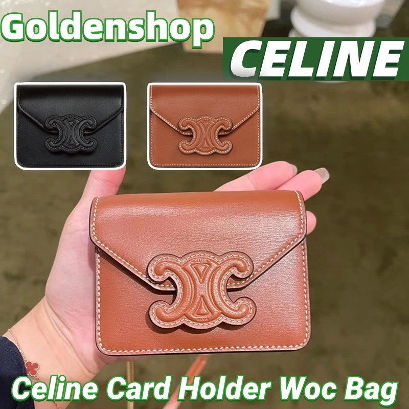 เซลีน CELINE Triomphe Card Holder Woc Bag Shiny Calfskinกระเป๋าสะพายเดี่ยว