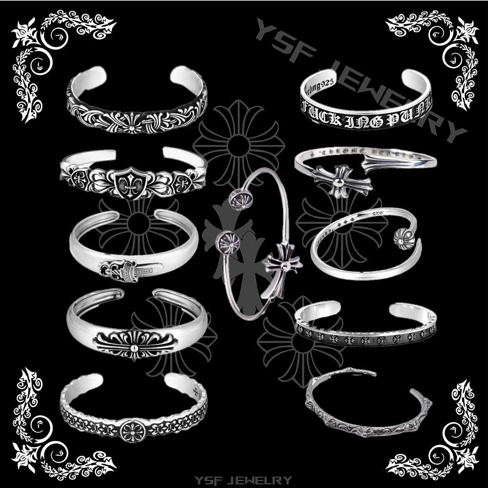 ใหม่ Chrome Hearts2025  Cross เปิดสร้อยข้อมือสร้อยข้อมือ Retro สําหรับผู้ชายและผู้หญิง
