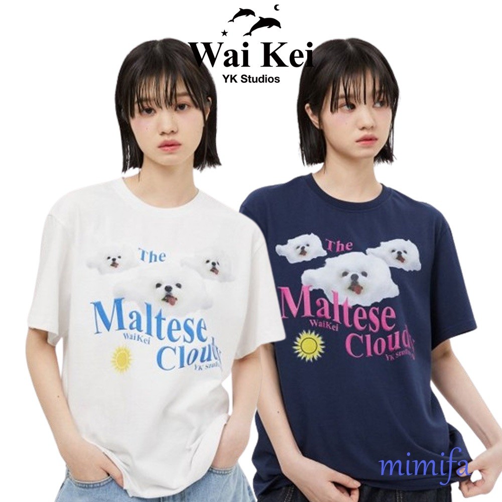 ♞,♘,♙Waikei เสื้อยืดแขนครึ่ง พิมพ์ลาย Maltese cloudy XM