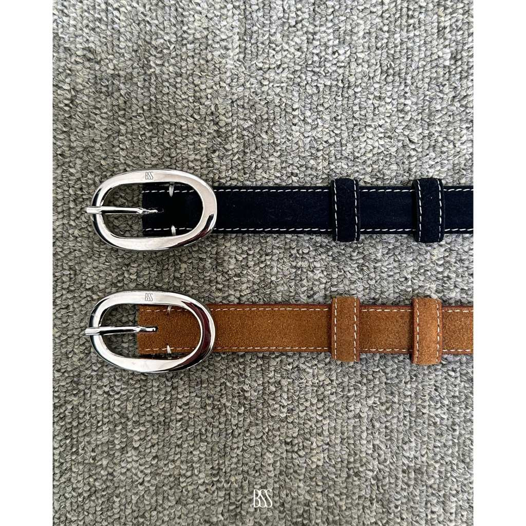 ♞,♘beforesunset_studio - Sphere Suede Belt - เข็มขัดหนังกลับแท้ ดีเทลเดินด้าย หัวเข็มขัดทรง Oval ปั