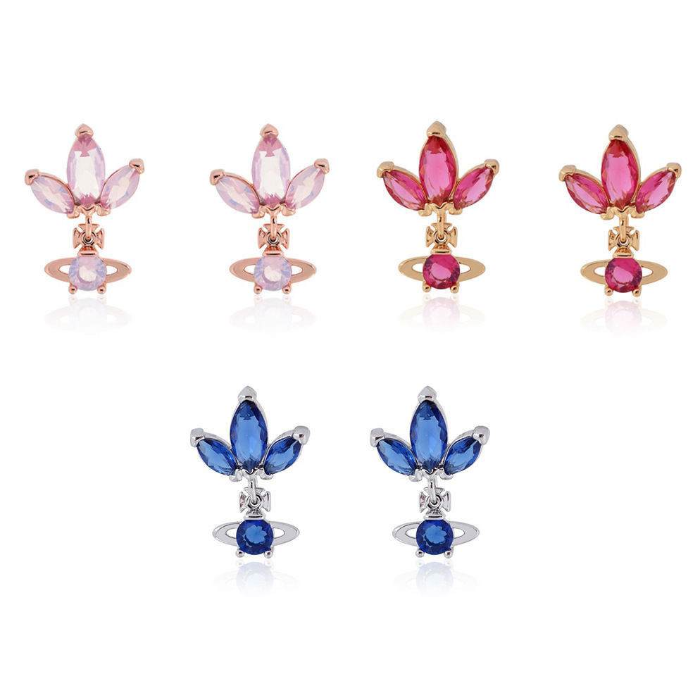 ,Vivienne Westwood Saturn จัดเลี้ยง Elegant Clover Zircon Saturn ต่างหู EWS