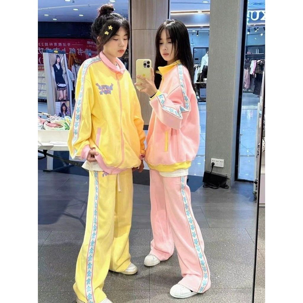 💕Hot Sale💕 โดปามีนน่ารักลดอายุชุดกีฬาลำลองสำหรับผู้หญิง 2024 ฤดูใบไม้ร่วงและฤดูหนาวนักเรียนเวอร์ช