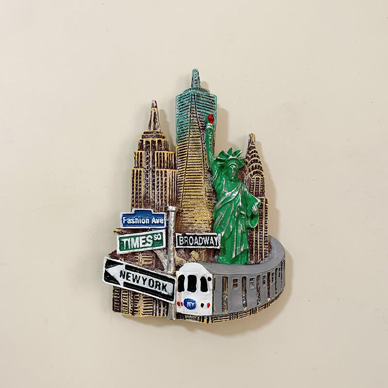 New York Subway Sign สามมิติทาสีตู้เย็นสติกเกอร์รูปปั้น Liberty Magnet Tile World Travel Memorial