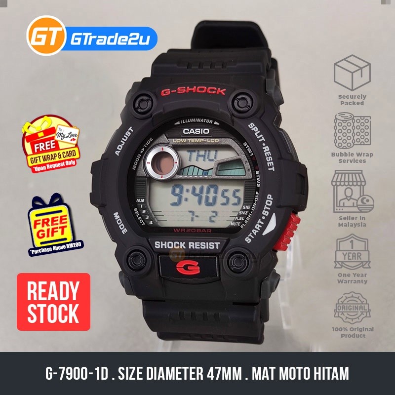 ในสต็อก Original G Shock Men G-7900-1D G-7900-1 G7900-1D Digital Mat Moto Hitam Watch [พร้อมสต็อก]