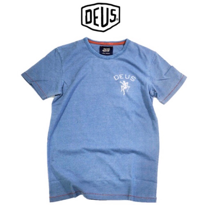 ♞,♘DEUS เสื้อยืด Deus สีน้ำเงินฟอกสี (DU007） XZ