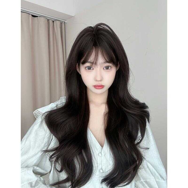 GDS Wigs วิกผมลอนสีน้ำตาลเข้ม มีหน้าม้า (ยาว 70 cm)