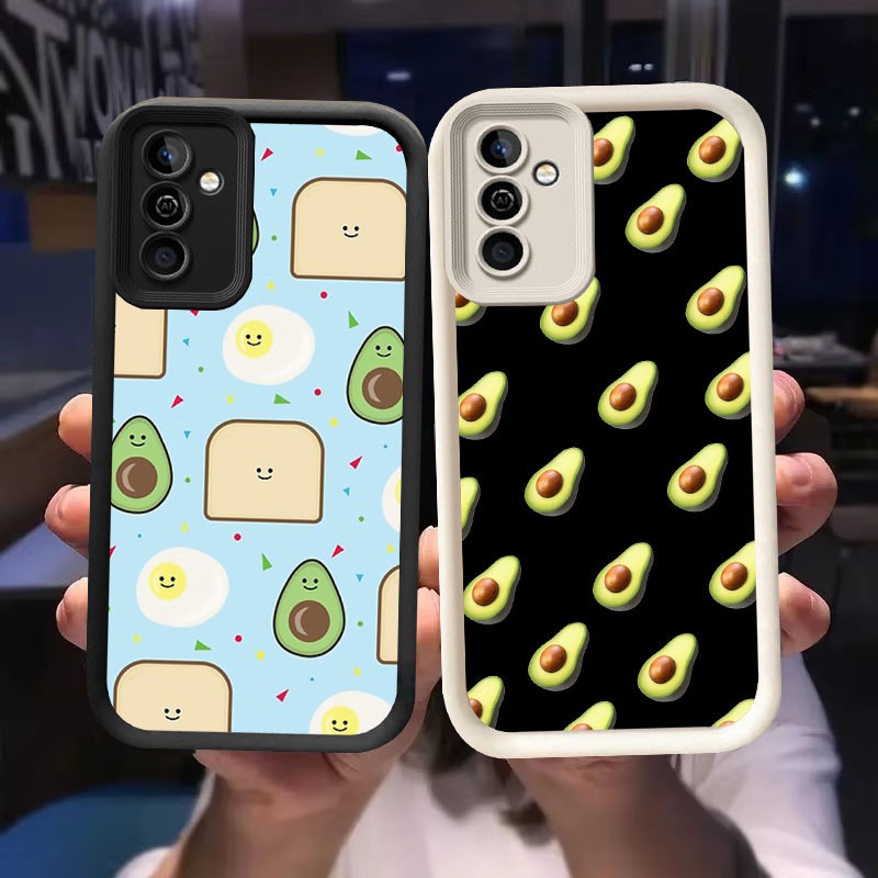 O-57 Avocado Casing สําหรับ Samsung Galaxy S21 M15 S24 A55 5G FE สีดําและสีขาว