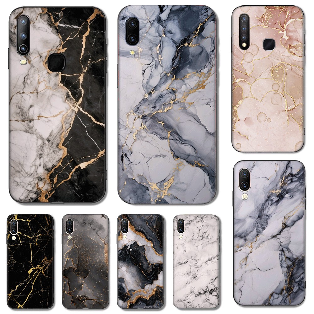 สีดําและสีขาวหินอ่อนเคสโทรศัพท์สําหรับVivo Y200 Y28 Y20 Y30 V9 Y85 Y89 Y69 TPUป้องกันกรณีเปลือกพลาสต