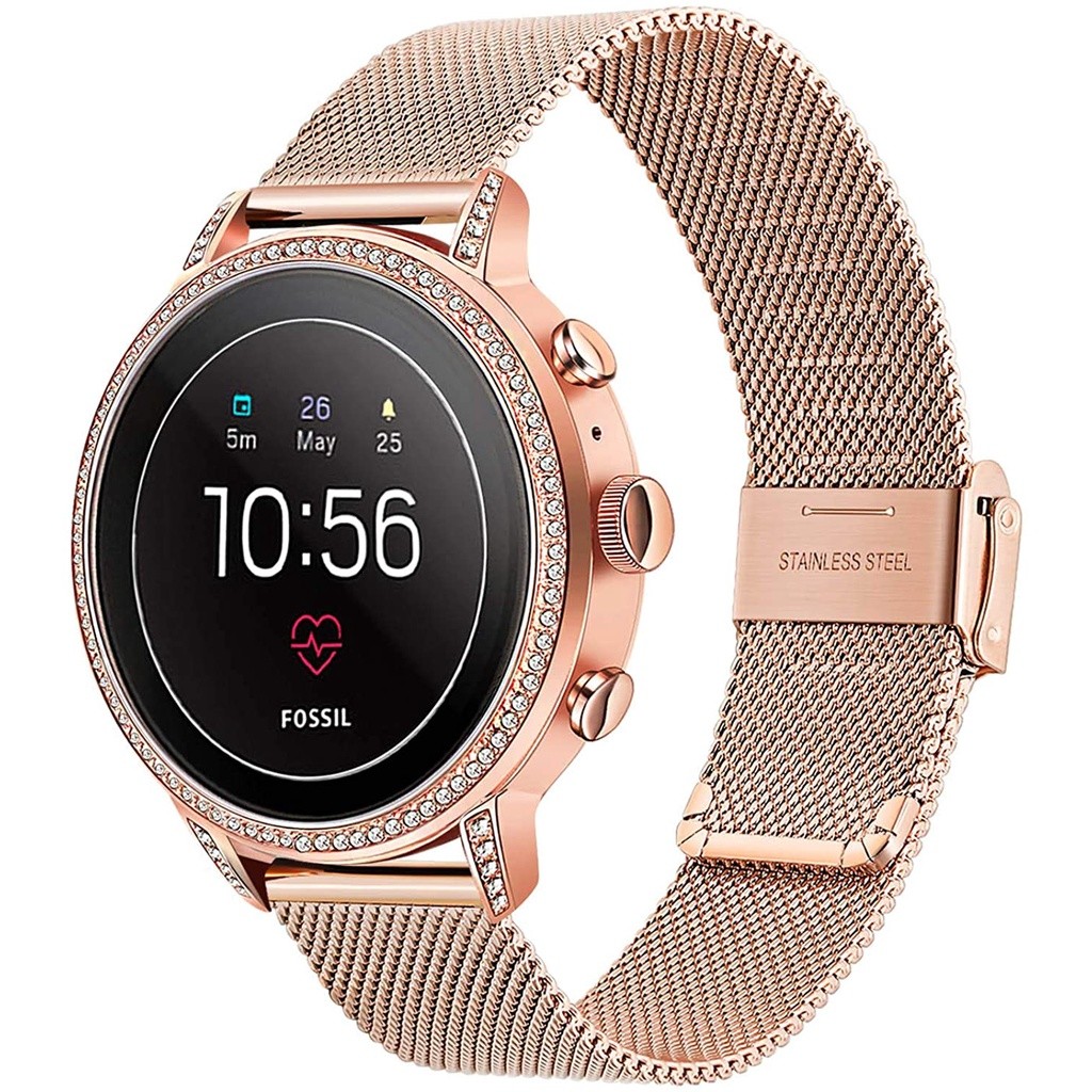 ในสต็อกสําหรับ Fossil ผู้หญิง Gen 4 Venture HR สายนาฬิกา, Lamshaw 18 มม.ตาข่ายทอสายนาฬิกาสแตนเลส Qui