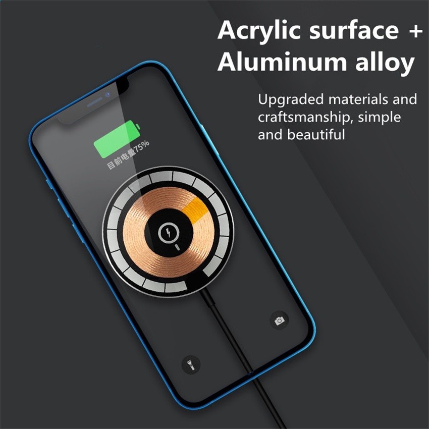 （ ท้องถิ่น ）65W Magnetic wireless Charger Fast wireless charging Ultra Thin ป้องกันความปลอดภัยสําหรับ Android สําหรับ iPhone 14 13 11 12 Pro MAX Mini USB C 8 Plus XR X XS MAX Airpods ราคา ถูกที่สุด ดีลบีเคเค แกลเลอรีภาพที่ 5