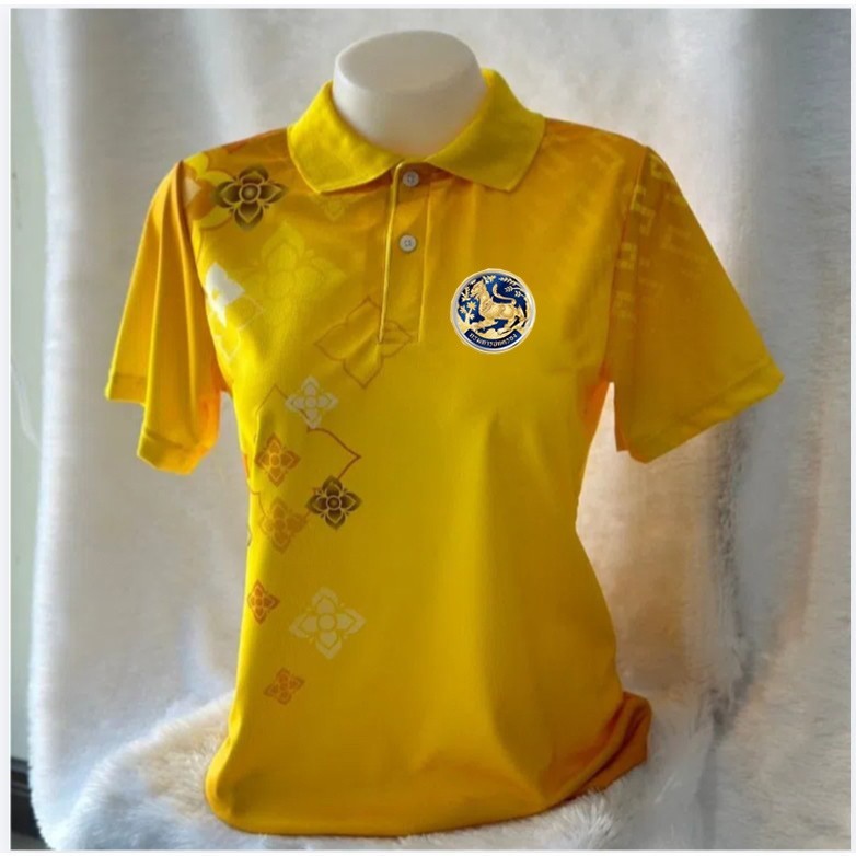 เสื้อโปโลสีเหลืองลายไทย บางและระบายอากาศได้ดี UNISEX เสื้อโปโลสีเหลืองเสื้อเชิ้ตแขนสั้นวันจันทร์สวมสายรัดขนาดเด็ก