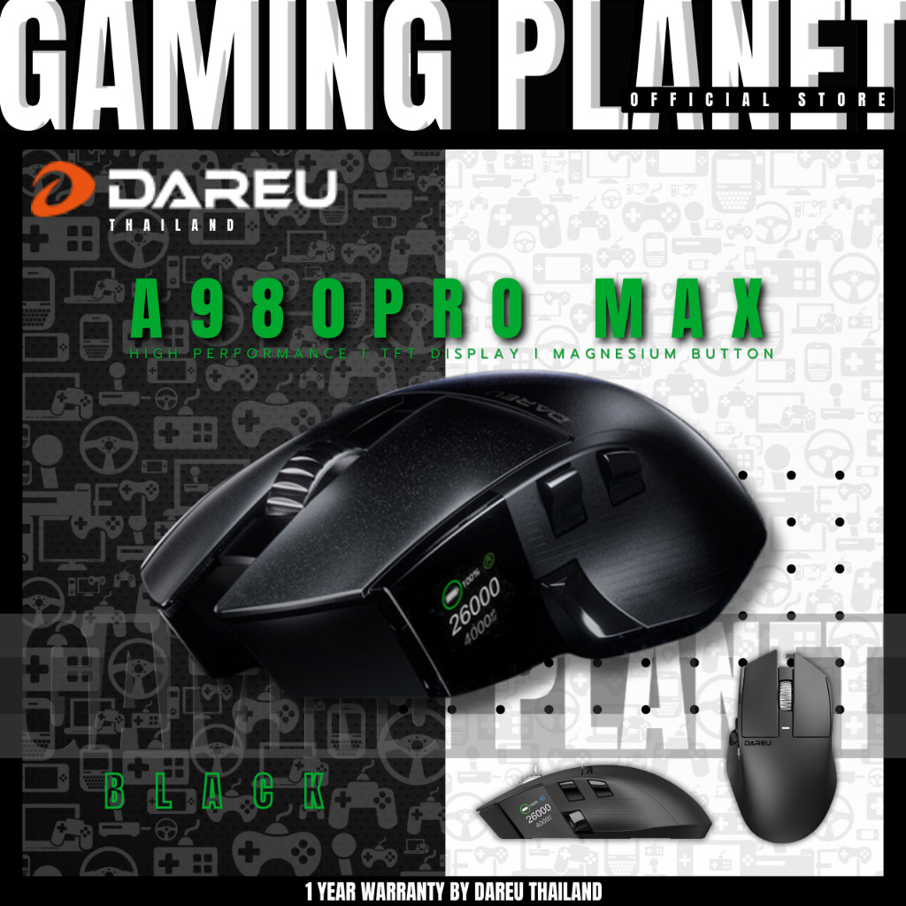 DAREU A980 PRO MAX 8Khz Three Mode Mouse เม้าส์เกมมิ่งไร้สาย 8Khz มีจอ TFT