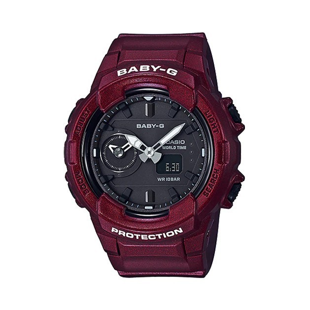 ในสต็อก Casio Baby-G (BGA-230S-4ADR) สายเรซินสีแดง ทนทานต่อแรงกระแทก 100 เมตร นาฬิกาเวลาโลก