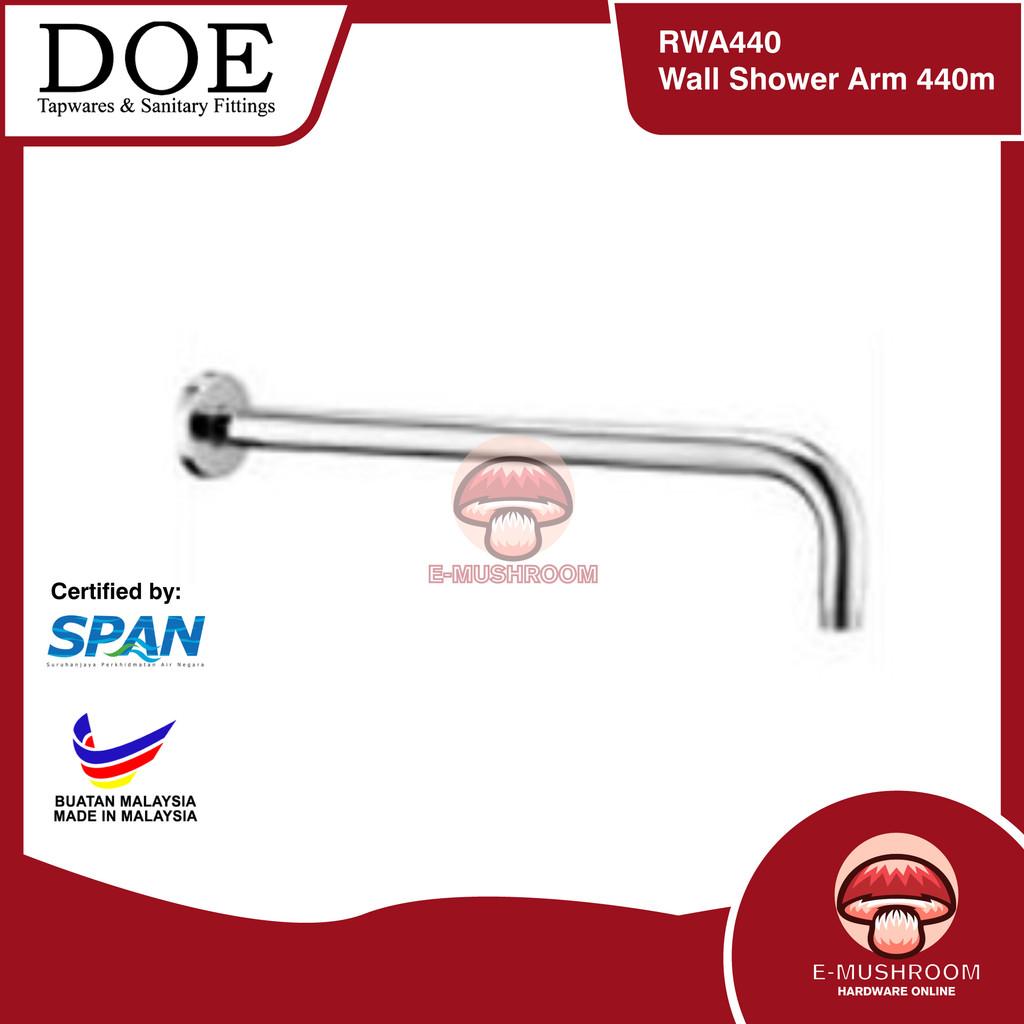 DOE 440mm S/S Wall Shower Arm 440mm พร้อมหน้าแปลน RWA440