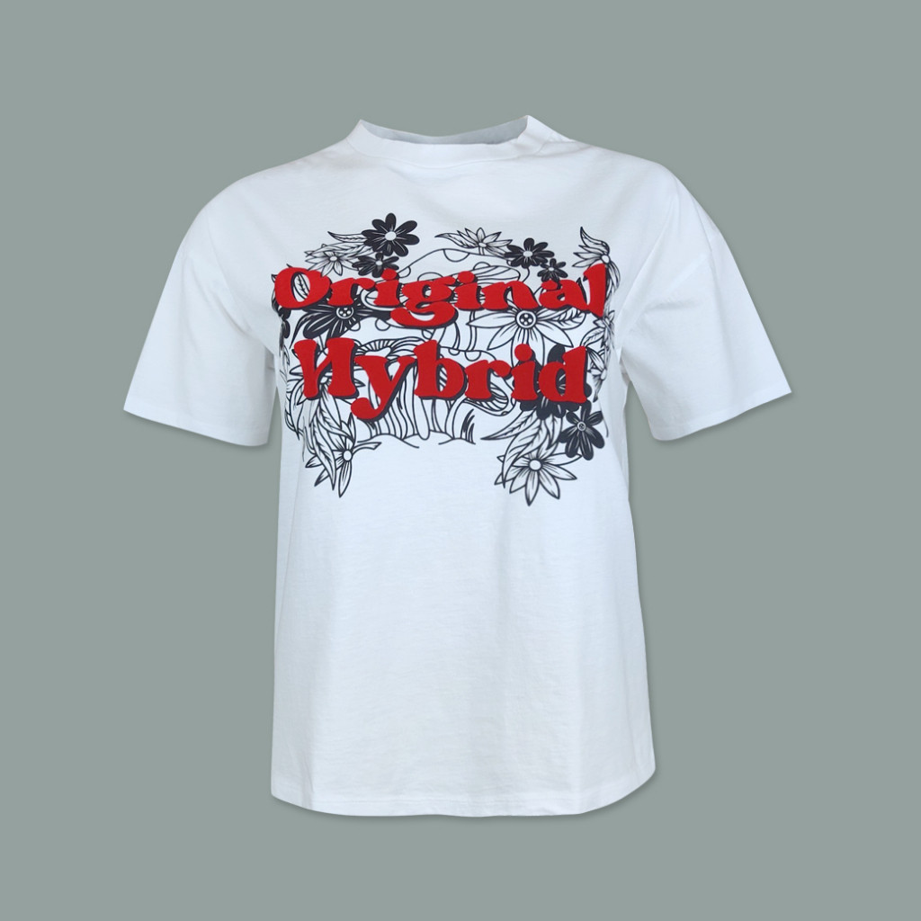 ♞,♘Hybrid T shirt Women  ไฮบริดเสื้อยืดผู้หญิงแขนสั้น สีขาว(White)WTS-1028-WH เสื้อสตรีท เสื้อคอตตอ