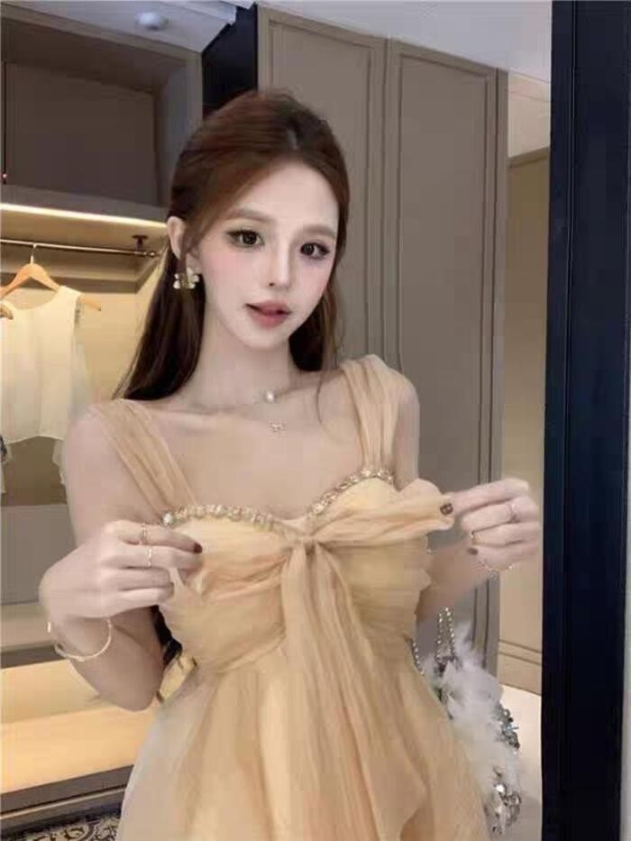 เสื้อชั้นในสตรี ผู้หญิงฤดูร้อนอุตสาหกรรมหนักเพชร Bowknot Gauze Top อินเทรนด์