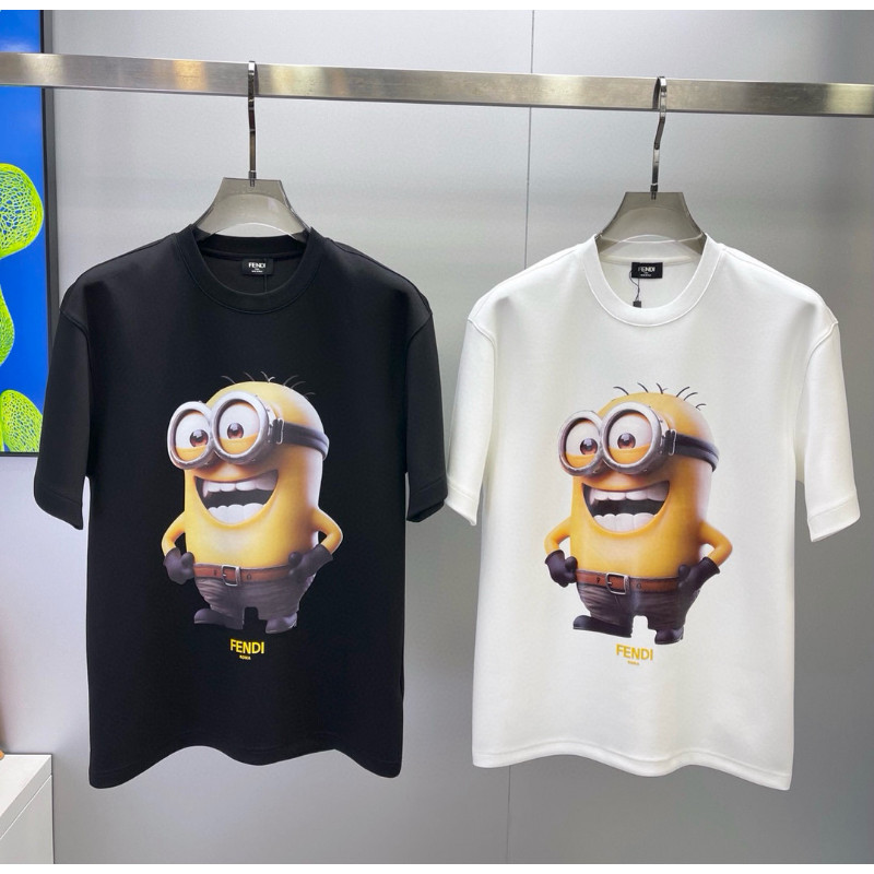 FENDI5002 เสื้อยืดแขนสั้นลายการ์ตูนสีขาว