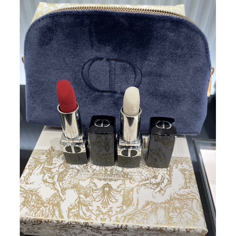 ฟรีถุงและริบบิ้น Dior Set ลิปสติก Rouge Dior พร้อมกระเป๋าเครื่องสำอางค์ แท้