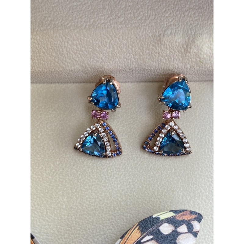 ต่างหู Blue Topaz ประดับ PinkTopaz White Topaz