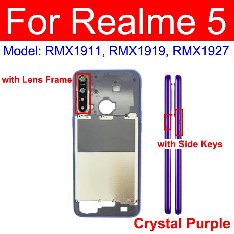 In stock กลางสําหรับ Realme 3 Pro 5 5S 5i 6i 7i กลาง Hodler กรอบ Bezel ฝาครอบปุ่มด้านข้างฝาครอบเลนส์