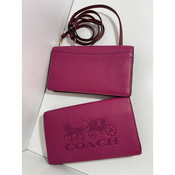 ♞มาใหม่กระเป๋าสะพาย ครอสบอดี้สีแดง/สีฟ้าเทาCoach C5887 Anna Foldover Clutch Crossbody With Horse An