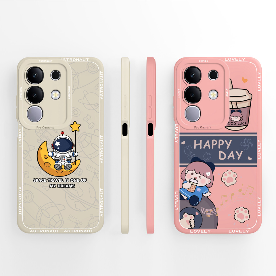 ปลอกสําหรับ Vivo Y29 Y29S Happy Girl นักบินอวกาศสแควร์กันกระแทกลื่นป้องกันกล้องทนทานสําหรับ vivo y29