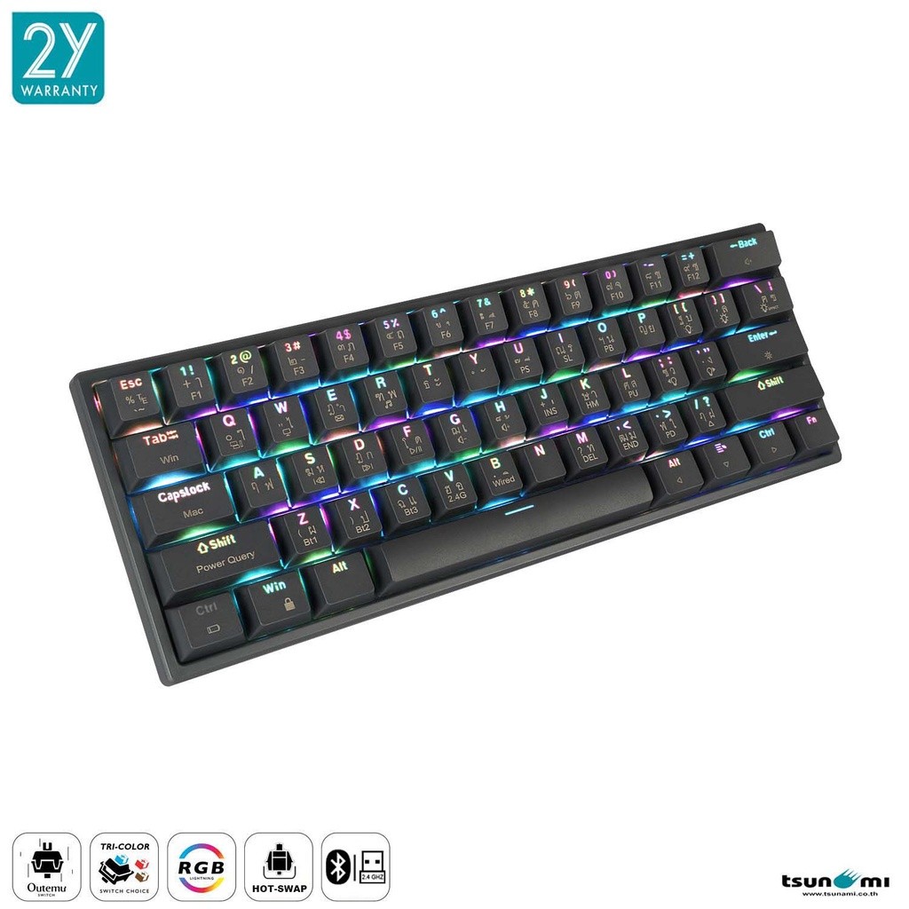 [ประกัน 2ปี] Tsunami Outemu MK-61 Max 61Key 60% Macro-Software RGB Keyboard คีย์บอร์ดเกมมิ่ง [HITEC