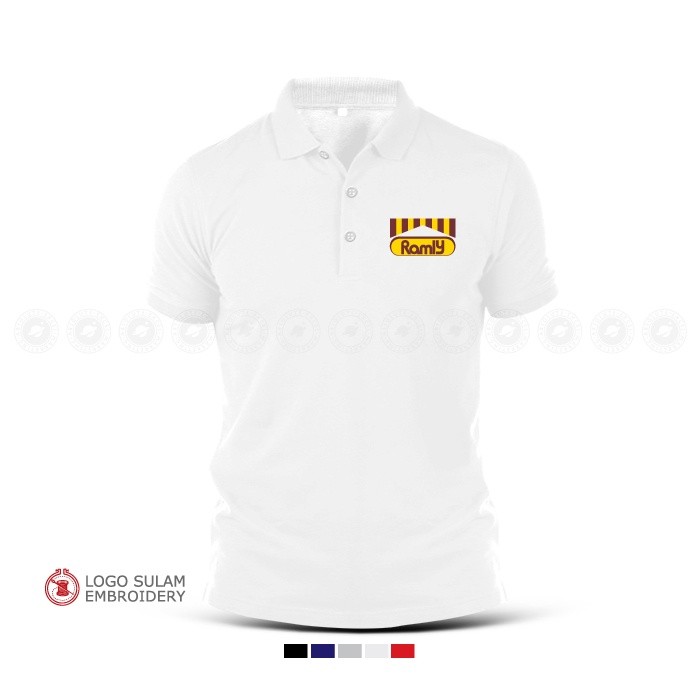 เสื้อยืดโปโล Sulam Ramly Burger Fast Food Local Buger Humble Burger Lelaki Cotton Embroider แฟชั่น,