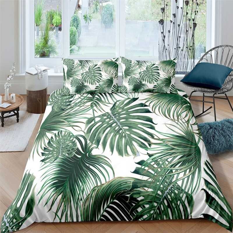 ZEIMON ♔ Trcal Leaves Pattern Duvet Cover King Queen Full Twin Size Bed Set 2/3Pcs Bedding Sets