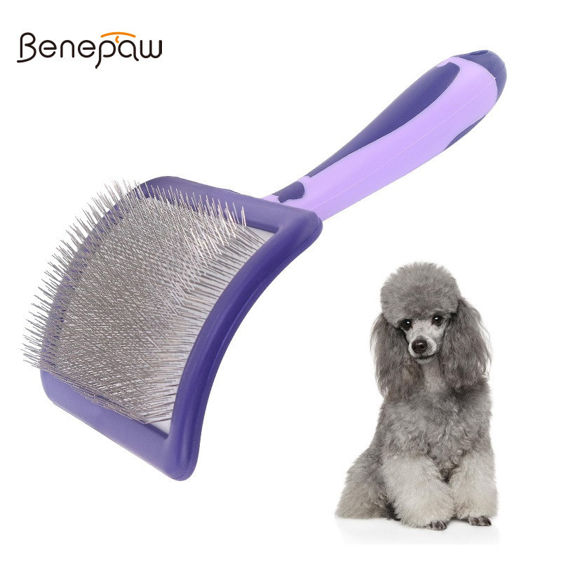 Benepaw แปรงกรูมมิ่งสุนัขสําหรับพุดเดิ้ลลื่นจับหมุดโค้งนุ่มลบ Tangleds Knots เสื่อเหมาะสําหรับผมหยิกสุนัขอ่อนโยนบนผิวแปรงอาบน้ําง่าย