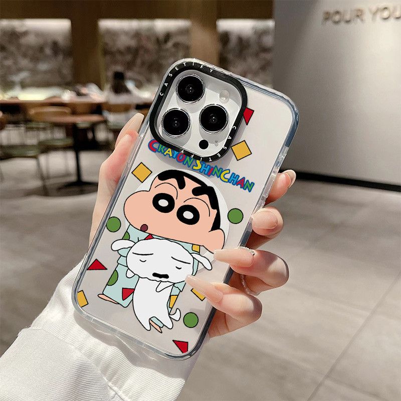 Crayon Shin-chan และ Little White ไร้สายชาร์จแม่เหล็กสําหรับ IPhone 11 14 15 16 Pro Max 12 13 Pro Max ฝาครอบ 14 15 16 PLUS ซิลิโคนนุ่มกันชนใสกันกระแทกปลอก