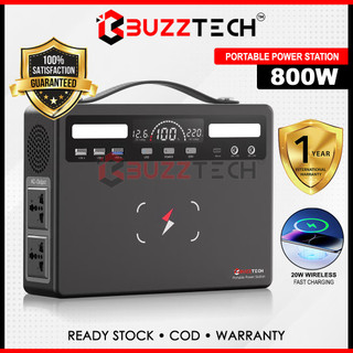 BuzzTech 800W Wireless Fast Charging Portable Power Station Output Emergency Power Supply Powerbank Generator Inverter