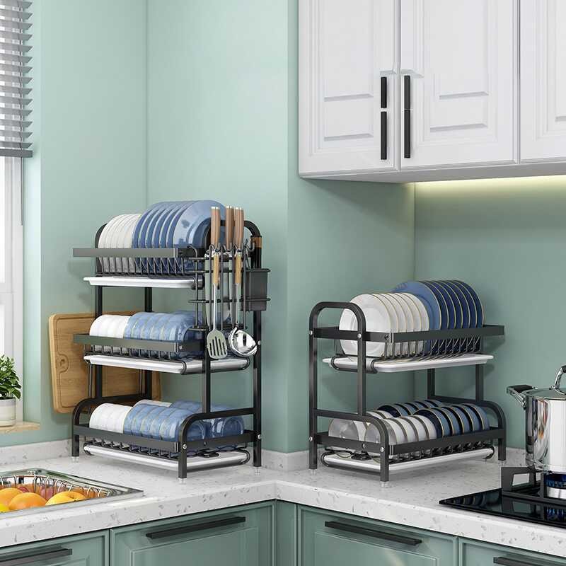 Kitchen Shelf Bowl Drain Cupboard Multifunctional Dish Household Table Top Dish Storage Rack For